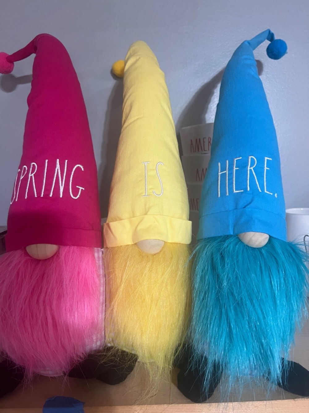 Rae Dunn Pink, Yellow & Blue Spring Gnome Trio